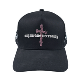 Structured Forsaken hat by Any Means Necessary Clothing, featuring a stylish design with a curved brim and adjustable strap.