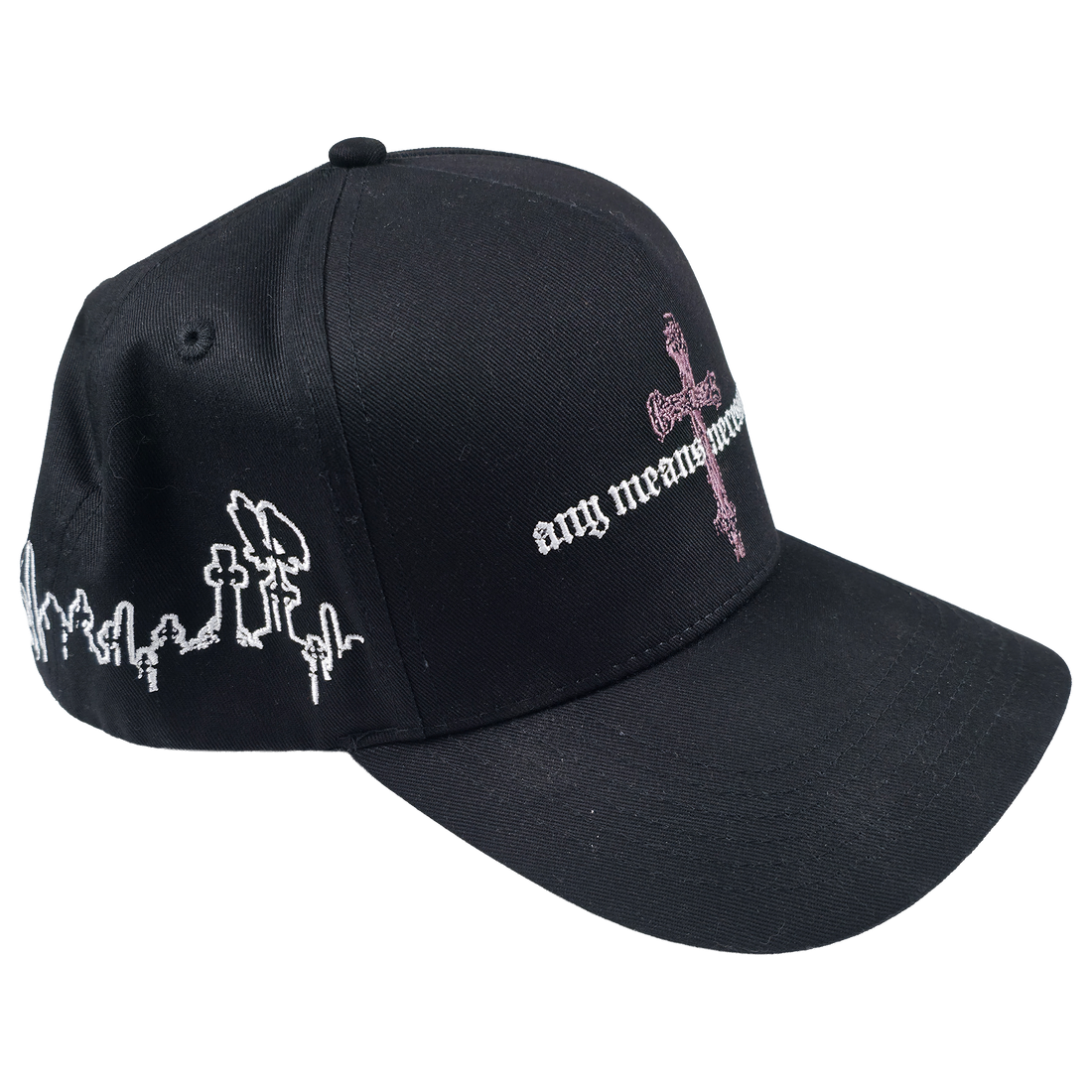 Structured Forsaken Hat by Any Means Necessary Clothing, featuring a stylish design and adjustable fit.