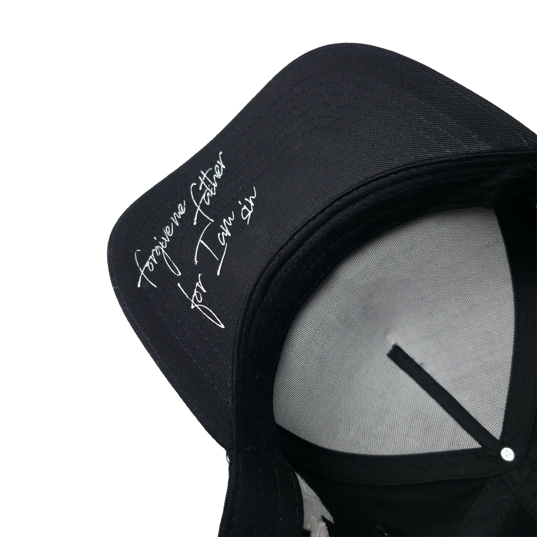 Structured Forsaken hat by Any Means Necessary Clothing featuring a bold design and adjustable strap, perfect for streetwear style.