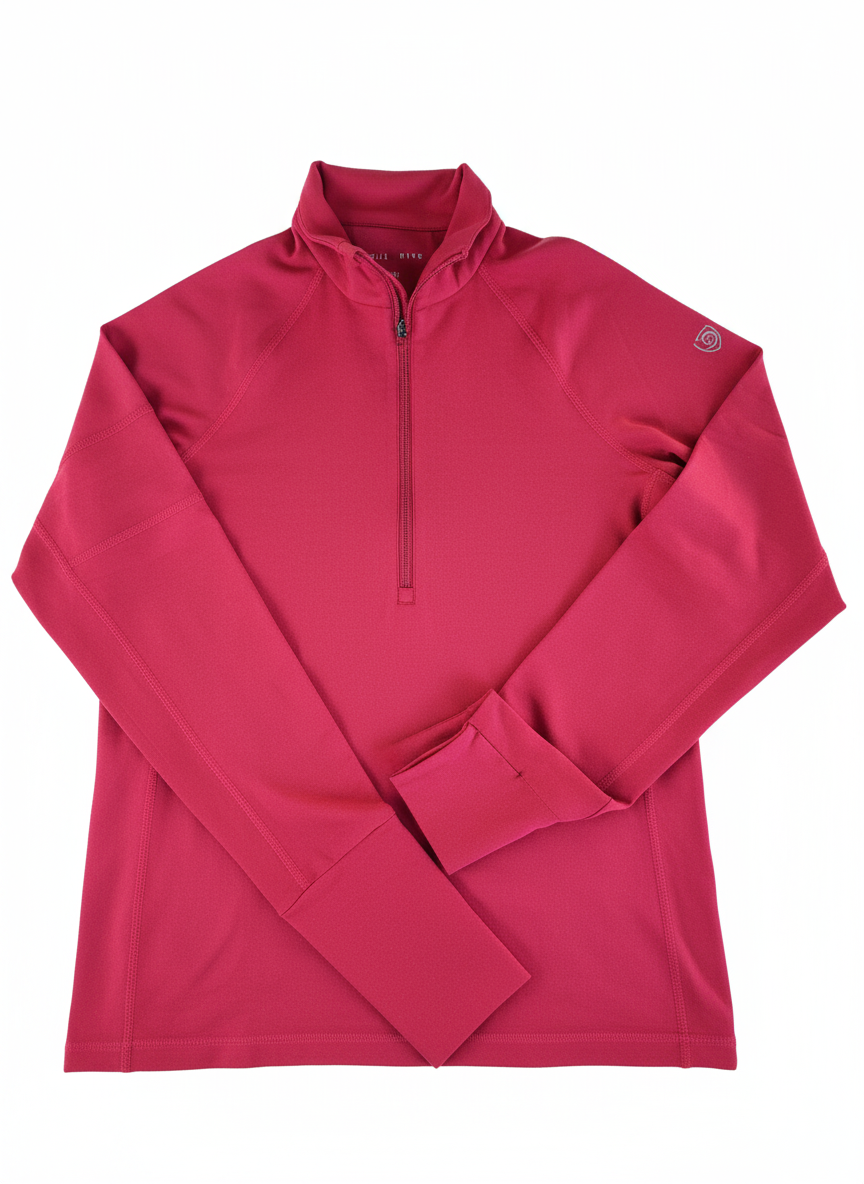 Goal Five Foudy mid-weight long sleeve training top with ½ zip in vibrant hot coral, featuring a comfortable fit and breathable fabric.
