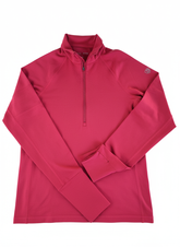 Goal Five Foudy mid-weight long sleeve training top with ½ zip in vibrant hot coral, featuring a comfortable fit and breathable fabric.