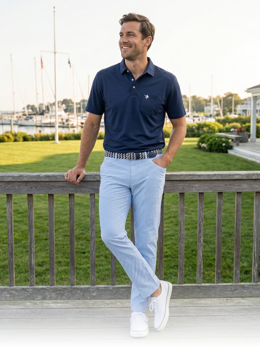 White Water Life Freeport Pant in seersucker navy, versatile performance pants with a comfortable fit and stylish design.