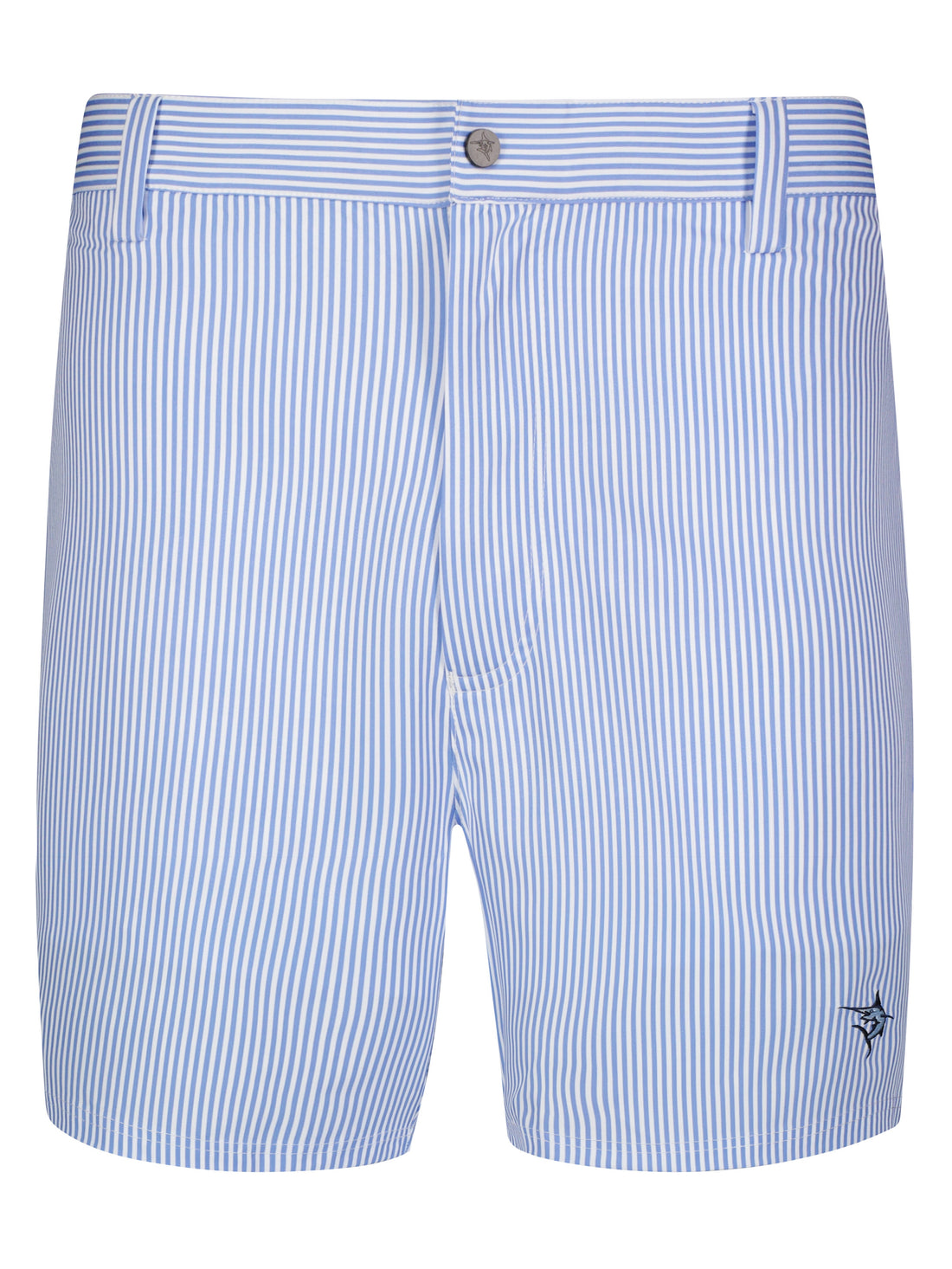 Blue seersucker White Water Life Freeport Shorts with a relaxed fit and effortless style, perfect for casual summer wear.