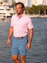 White Water Life Freeport Short in steel blue gingham with pink accents, casual and effortless performance shorts for summer wear.
