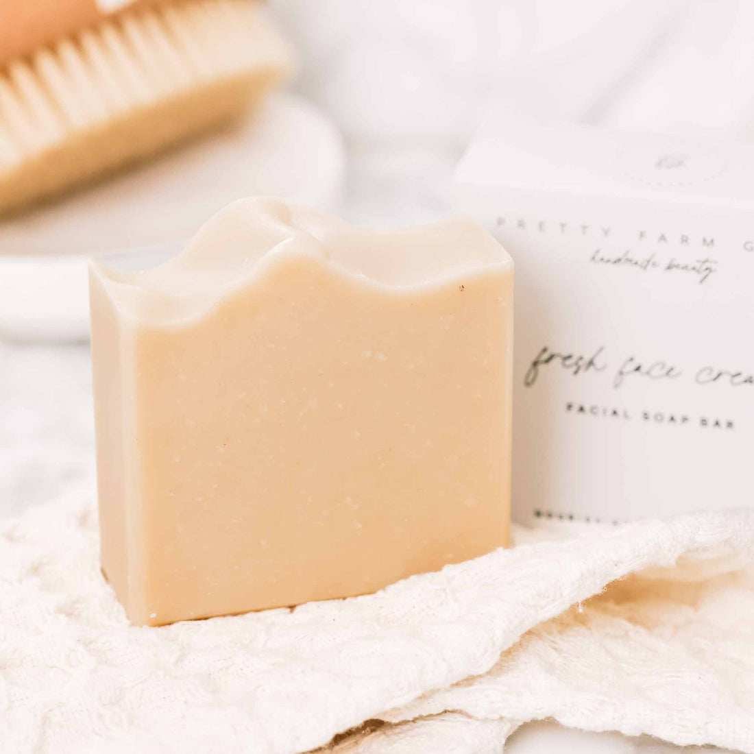 Pretty farm girl Fresh Face Cream facial bar soap, natural skincare product with a clean, smooth soap bar appearance.
