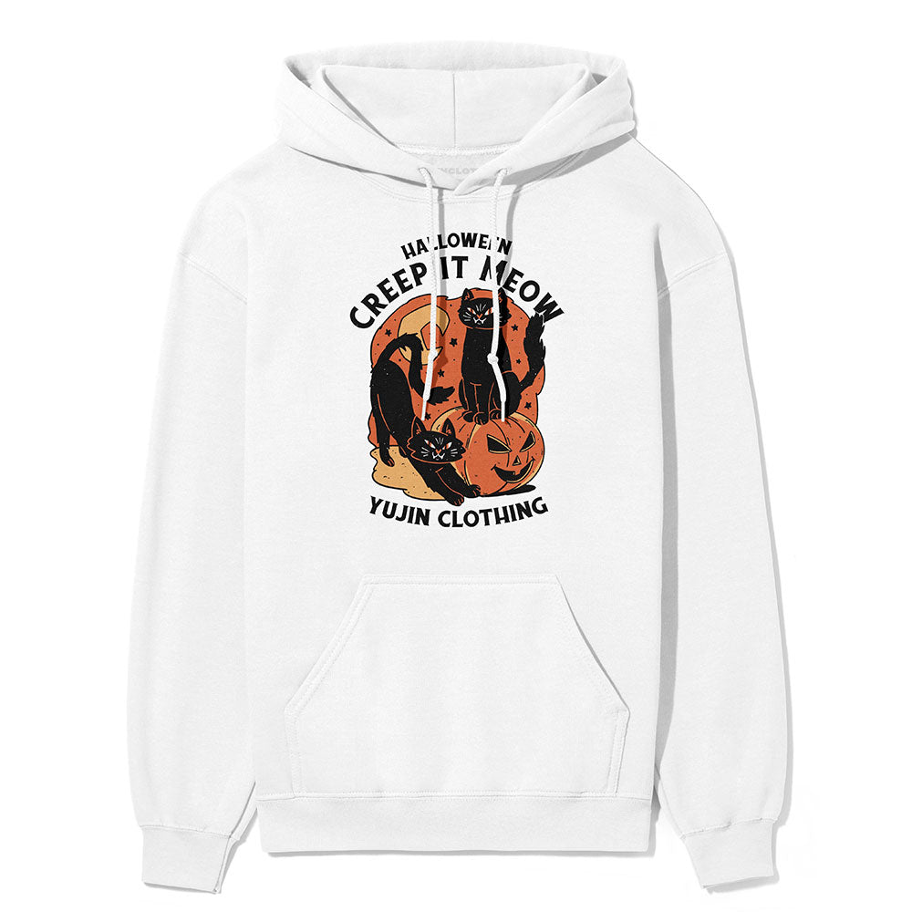 Yūjin Clothing Creep It Cat hoodie featuring a cozy fit with a spooky cat design, perfect for casual wear and comfort.