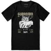 Guardian Cat T-Shirt by Yūjin Clothing featuring a stylish cat graphic on a comfortable cotton fabric.