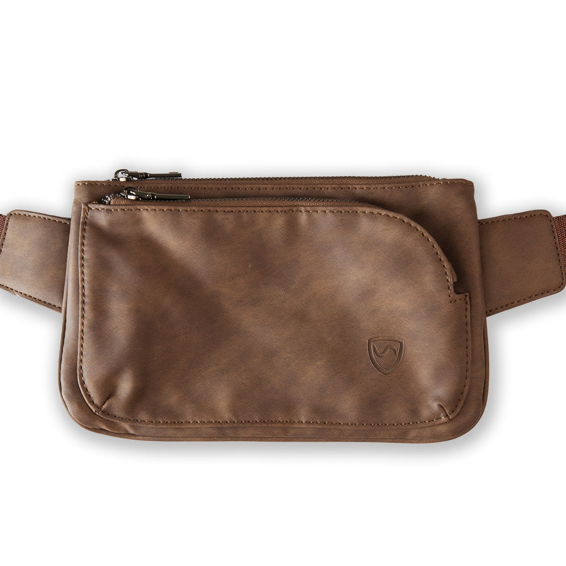 Shield Your Body Metro vegan leather crossbody fanny pack with mobile phone pocket, stylish and functional accessory on a white background.
