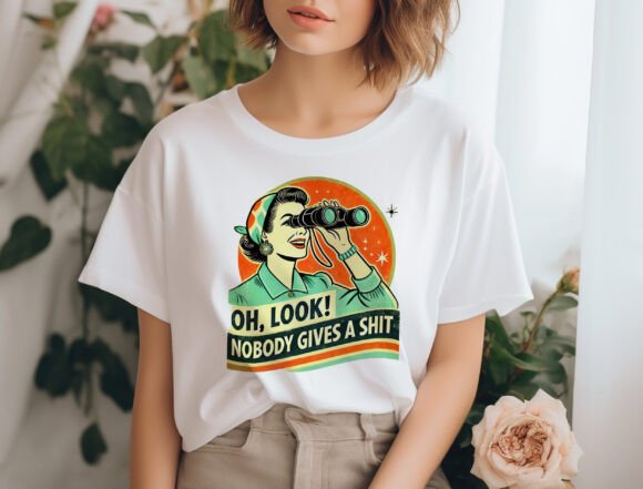 Unisex bamboo cotton graphic T-shirt with humorous retro woman design, men&