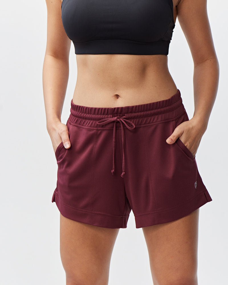 Goal Five G5 Advance 4.5-inch knit shorts in merlot, showing the comfortable design and knit fabric.