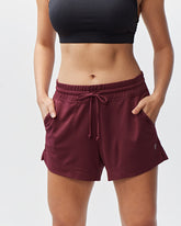 Goal Five G5 Advance 4.5-inch knit shorts in merlot, showing the comfortable design and knit fabric.