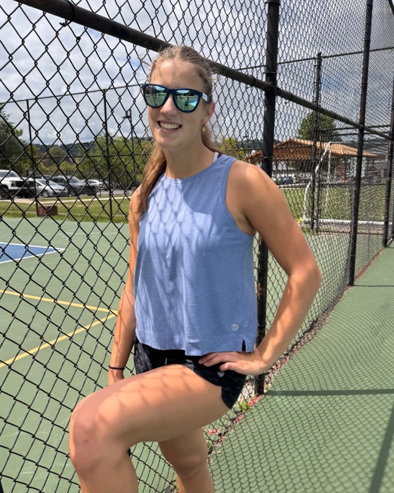 Goal Five coastal boxy crop tank top featuring a relaxed fit and soft fabric, perfect for casual summer outfits.