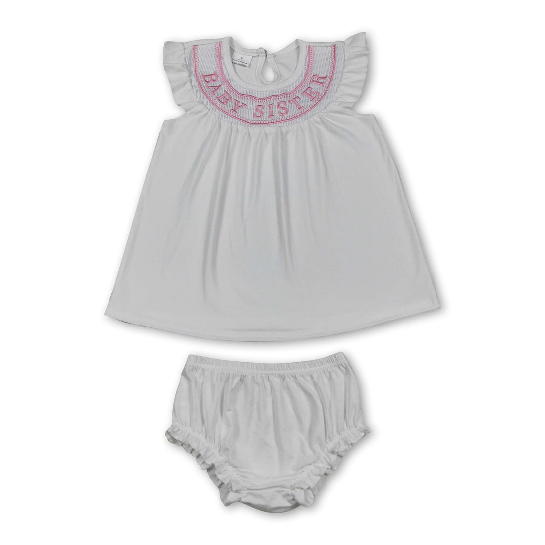 Mini Rodeo flutter sleeves baby sister tunic and bummies set for girls, featuring a cute, coordinated outfit with soft fabric.