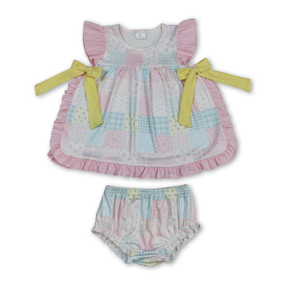 Pink flutter sleeves floral bow tunic and bummies girls&