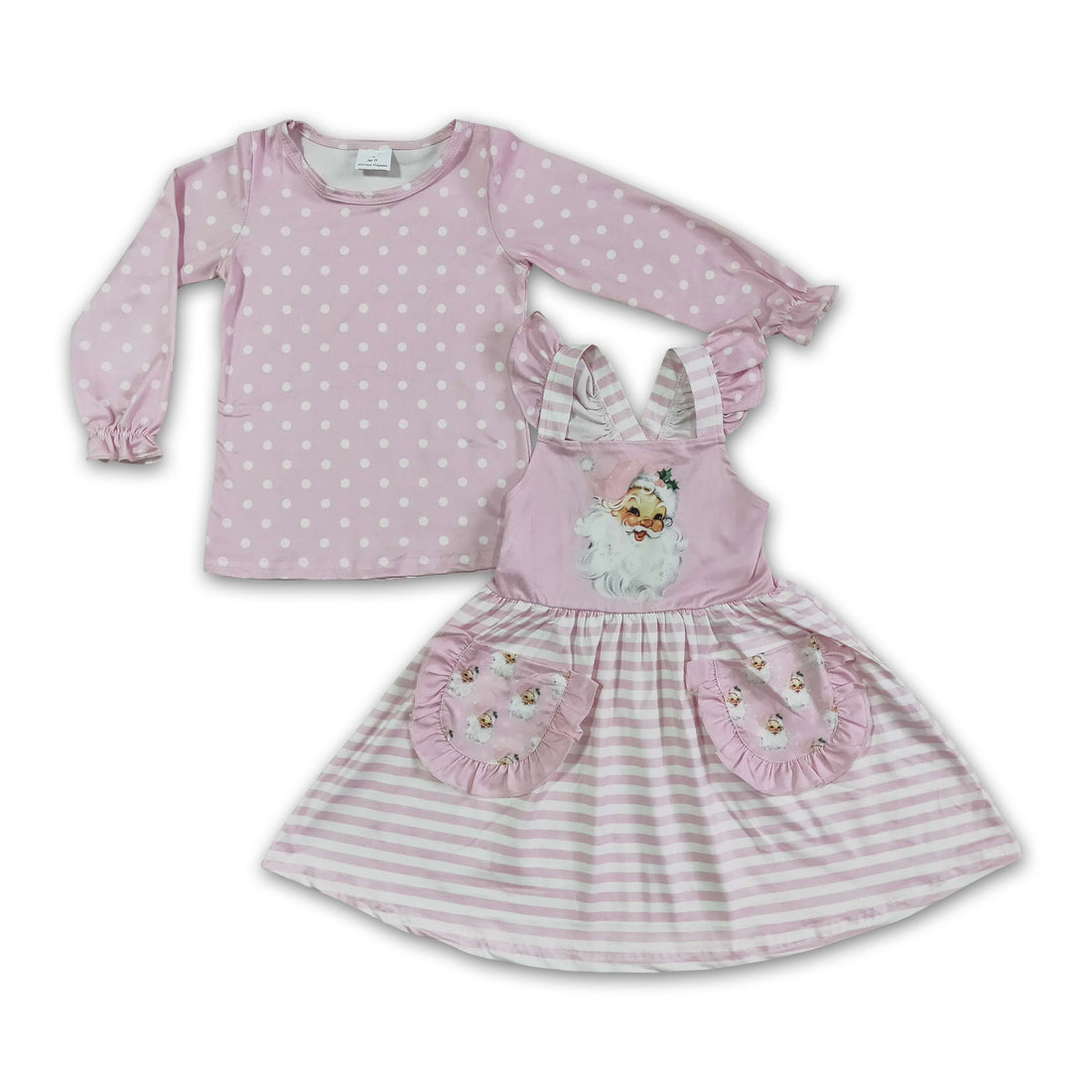 Pink shirt santa suspender dress girls Christmas set