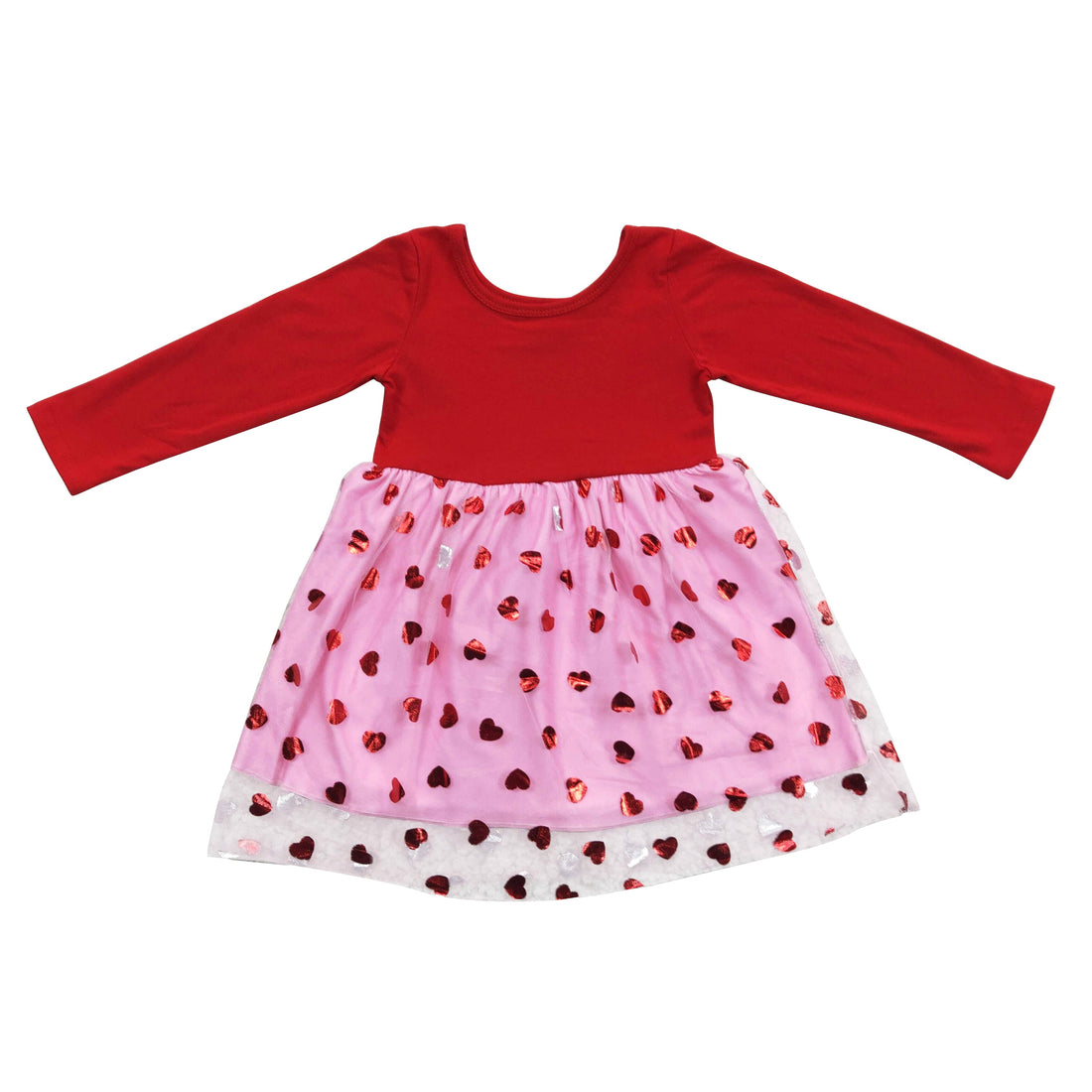 Red long sleeves heart tulle baby girls valentine&