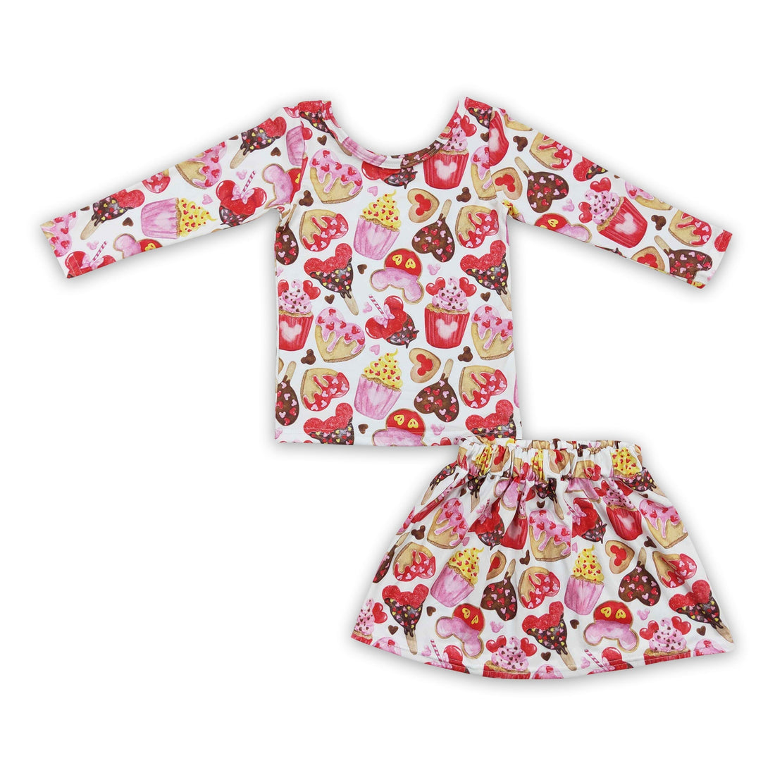 Cupcake heart snacks skirt set girls Valentine&