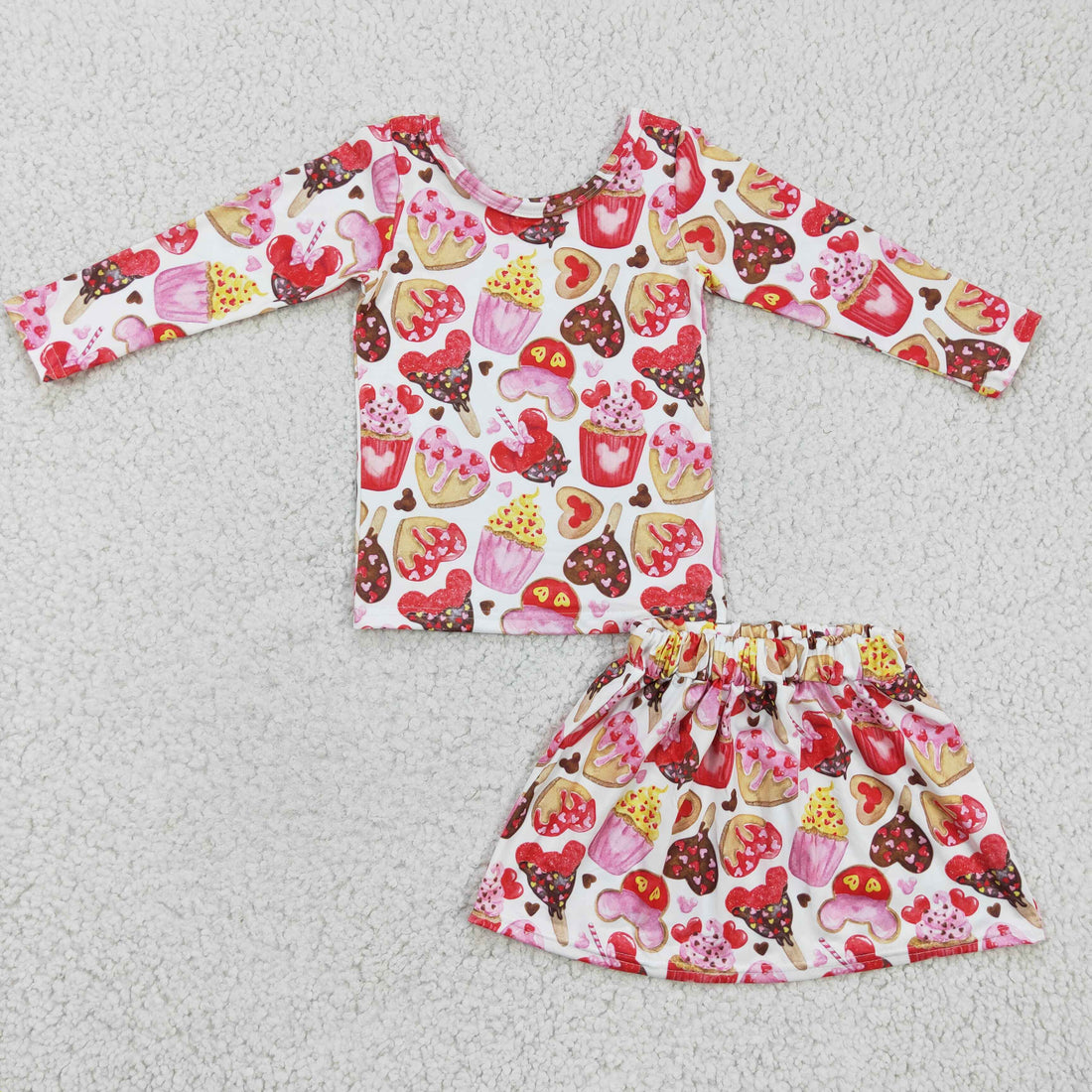 Cupcake heart snacks skirt set girls Valentine&