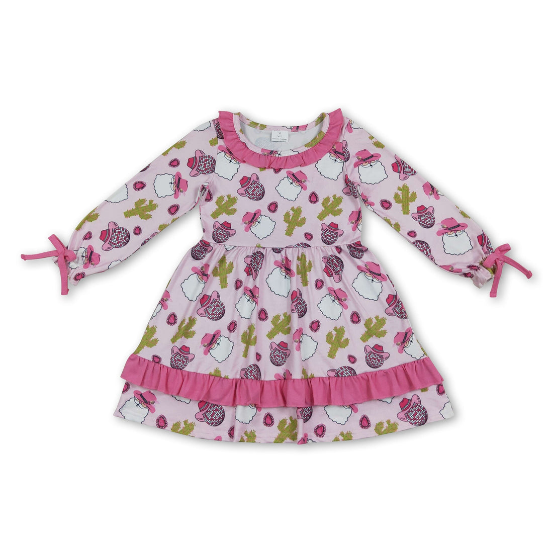 Pink santa cactus hat santa girls western Christmas dresses