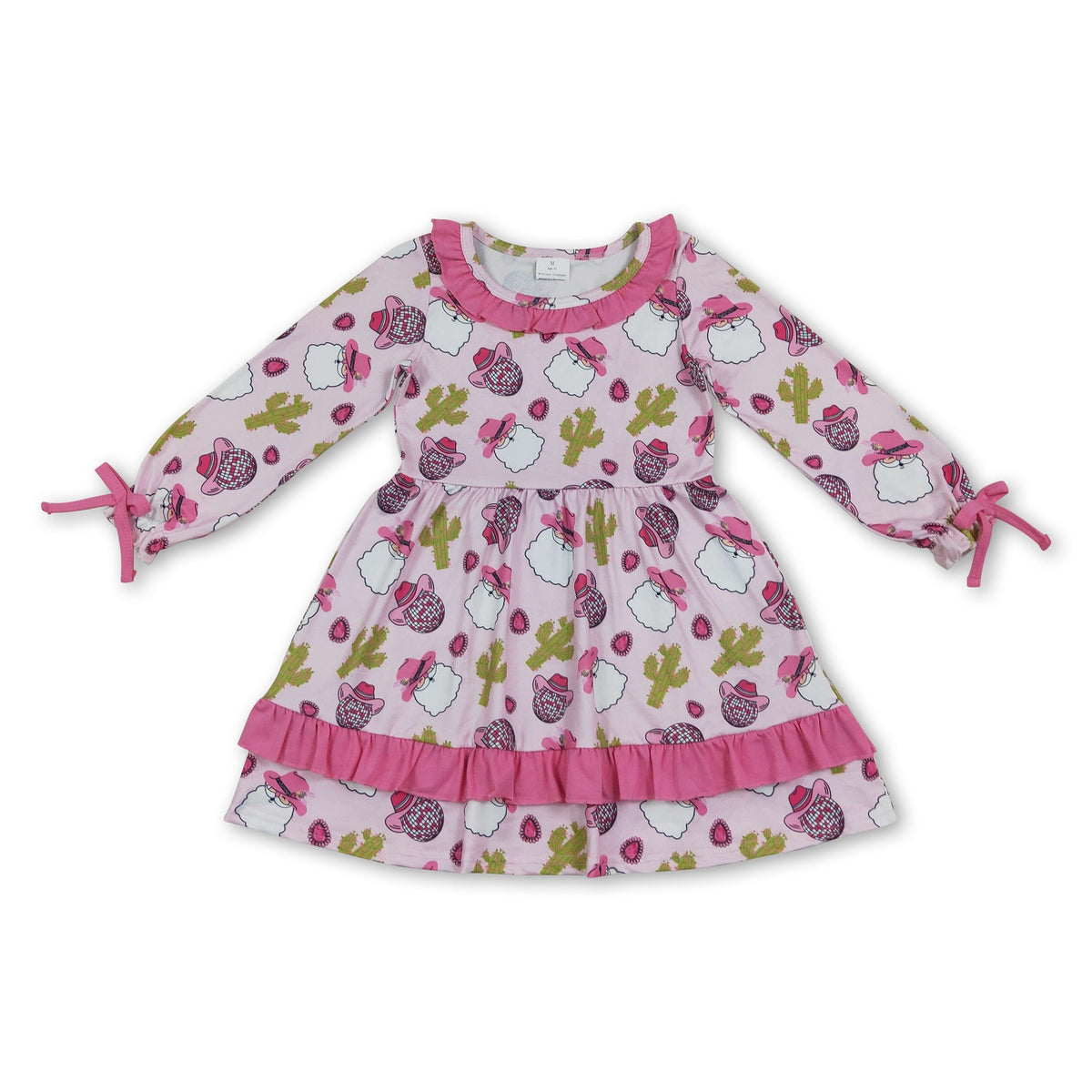 Pink santa cactus hat santa girls western Christmas dresses