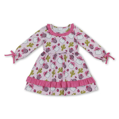 Pink santa cactus hat santa girls western Christmas dresses