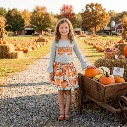 Sweeter than pumpkin pie top skirt girls Thanksgiving set