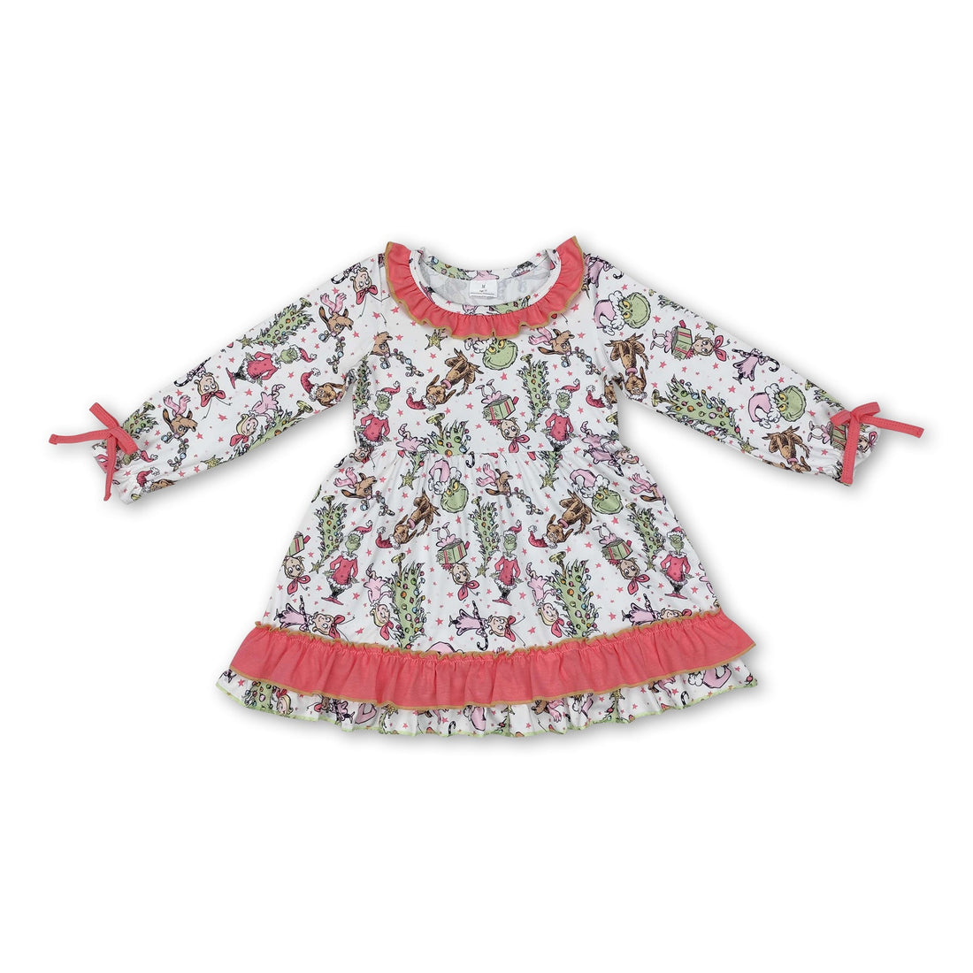 Pink ruffle green face gift Christmas tree girls dresses
