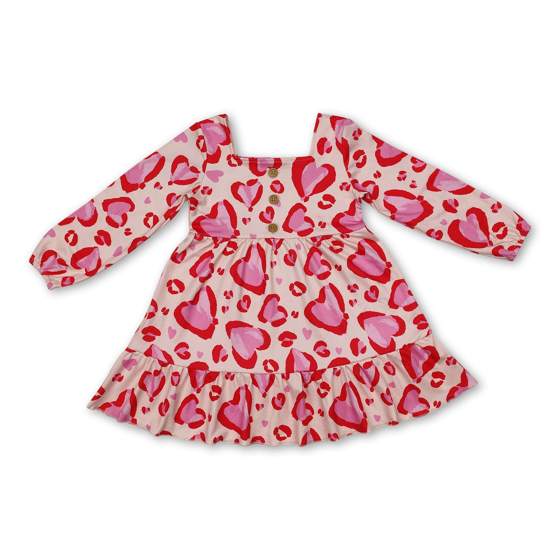 Long sleeves pink heart ruffle girls valentine&