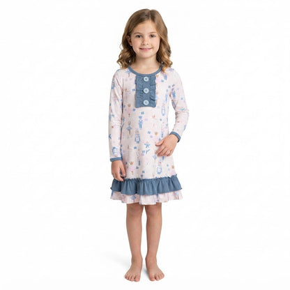 Long sleeves ruffle king ballet kids girls Christmas night dress