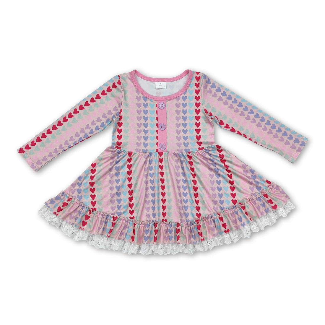 Long sleeves colorful heart ruffle baby girls valentine&