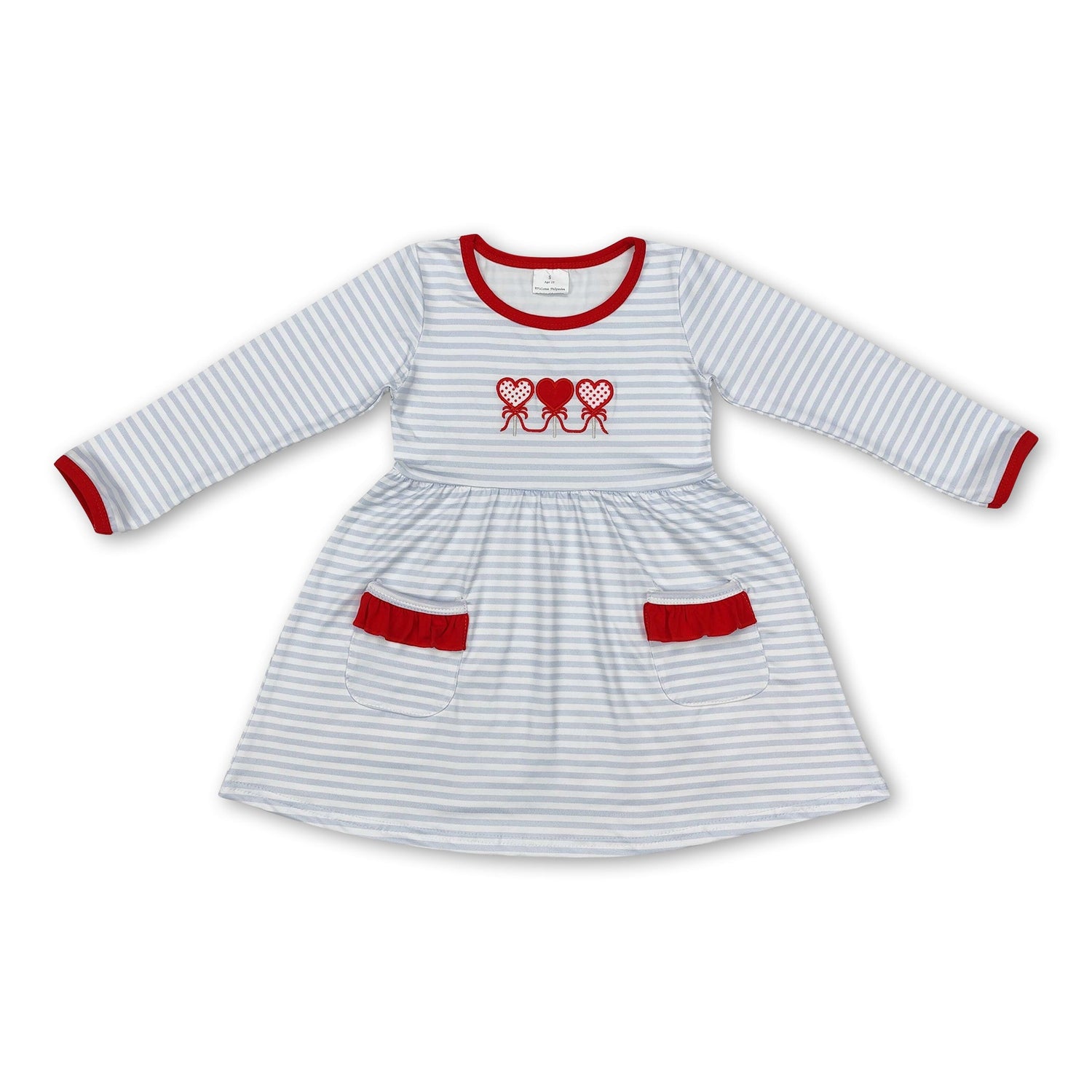 Grey stripe heart pockets girls valentine&