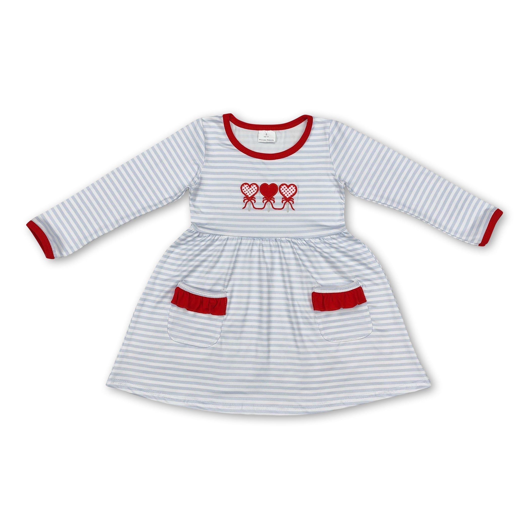 Grey stripe heart pockets girls valentine&