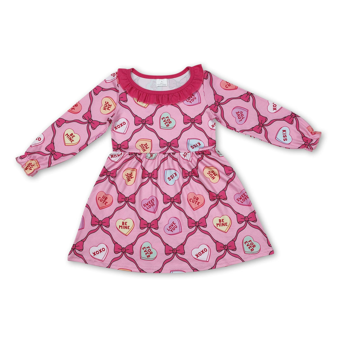 Ruffle long sleeves bow heart girls Valentine&