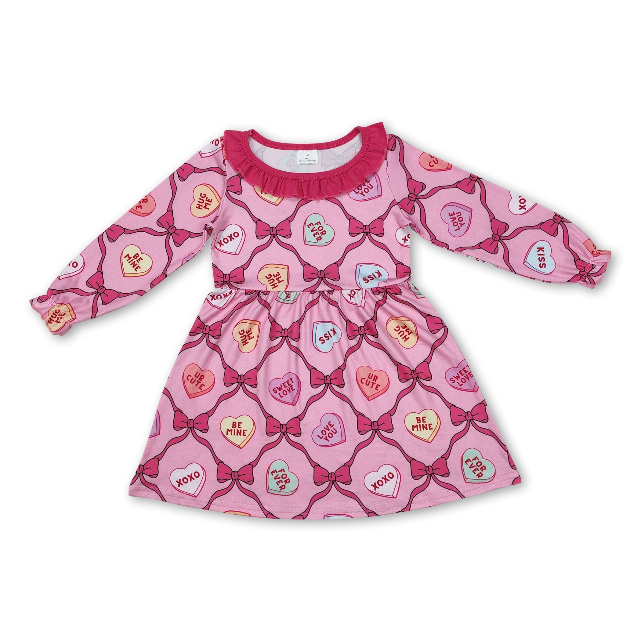 Ruffle long sleeves bow heart girls Valentine&
