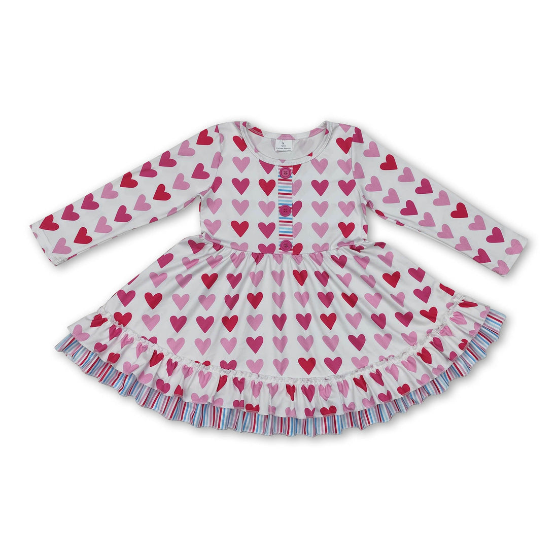 Long sleeves pink heart ruffle girls Valentine&