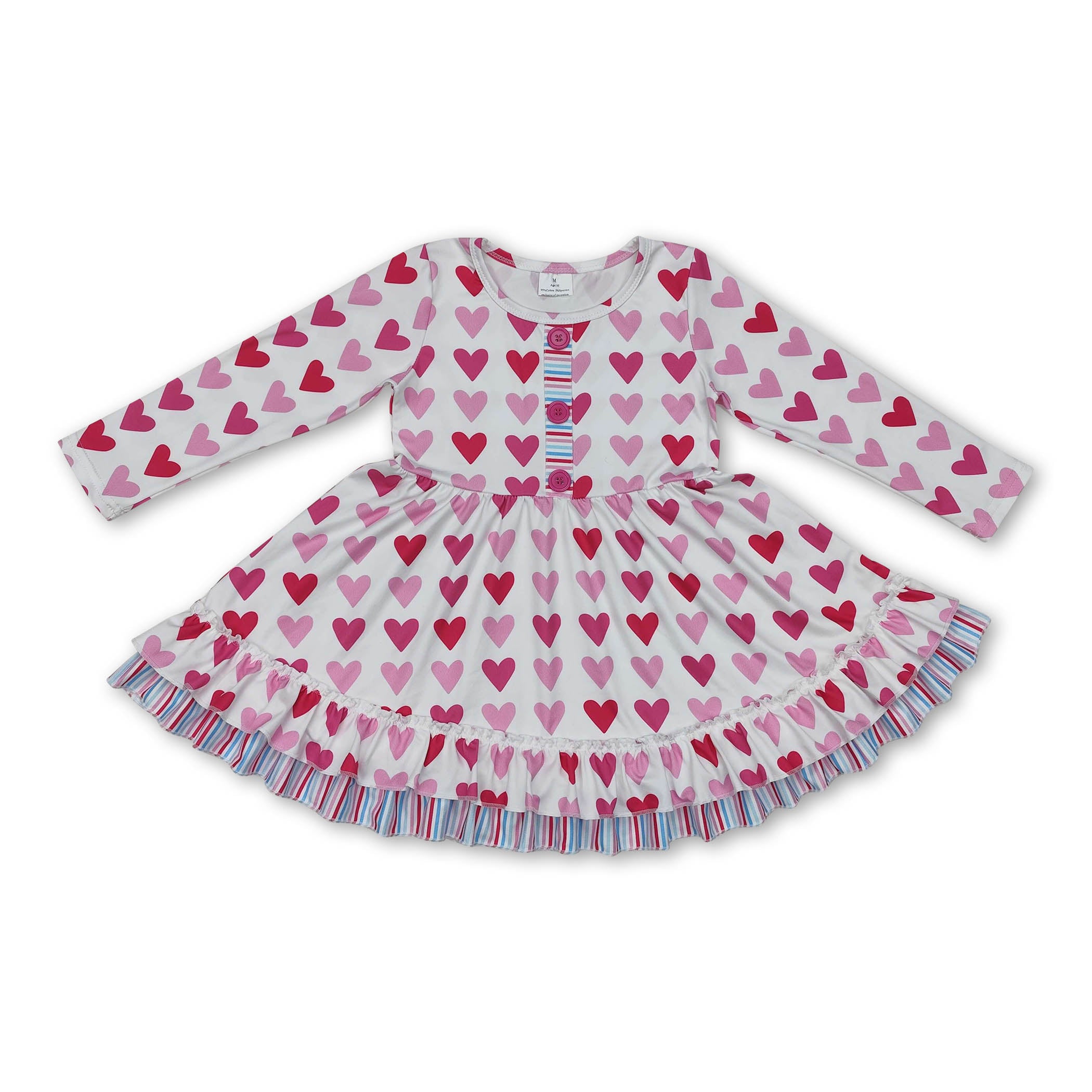Long sleeves pink heart ruffle girls Valentine&