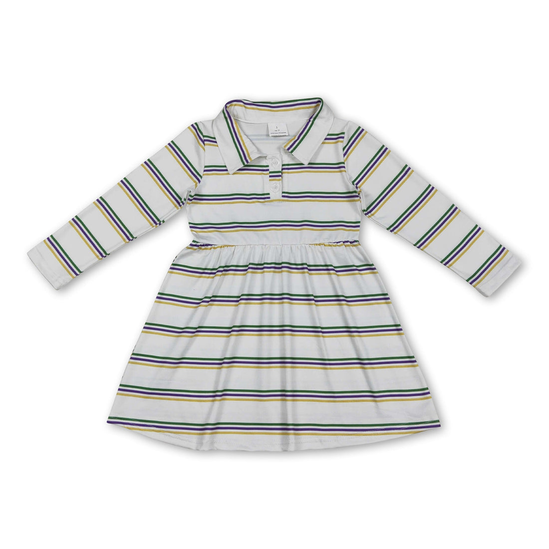 Green purple yellow stripe girls Mardi Gras polo dress