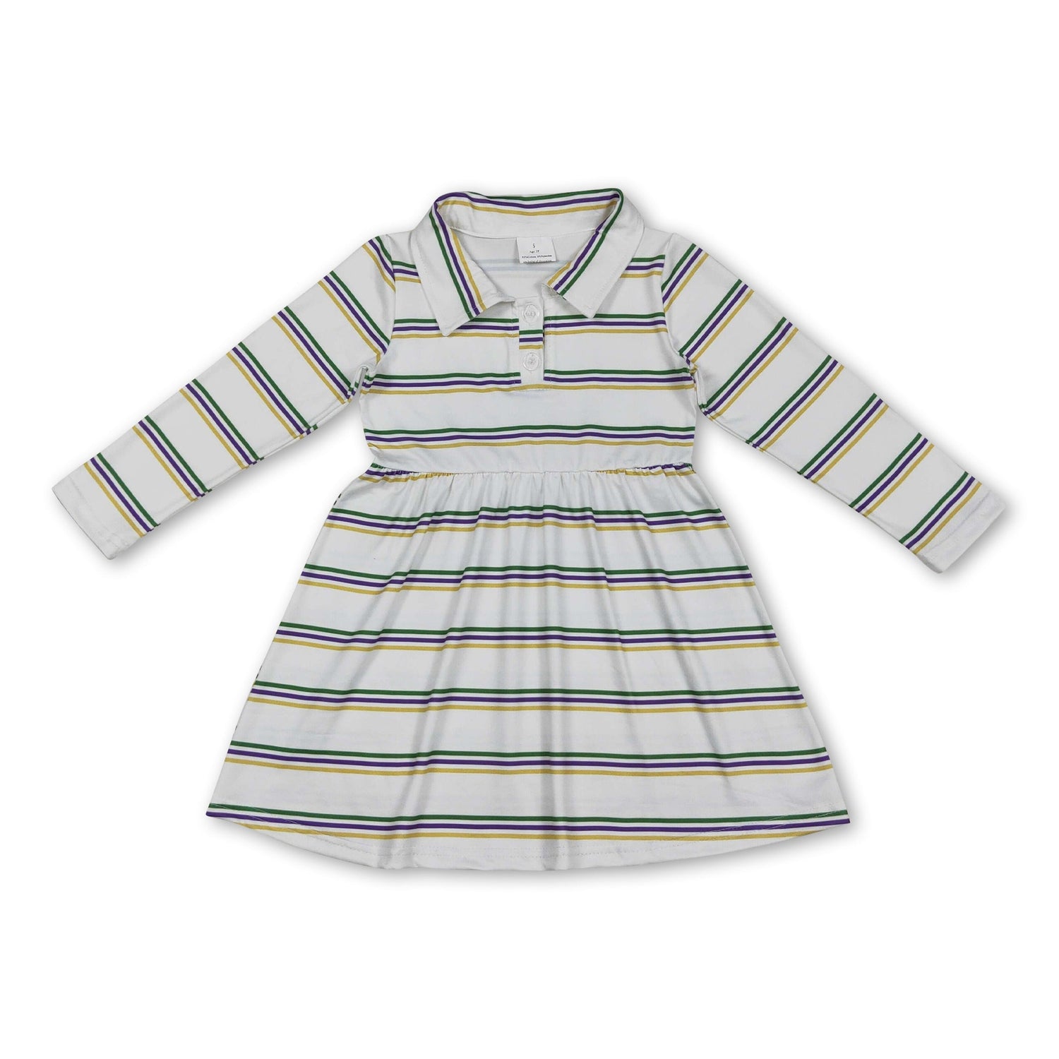 Green purple yellow stripe girls Mardi Gras polo dress