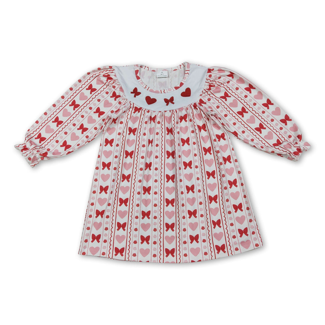 Long sleeves heart bow embroidery girls Valentine&