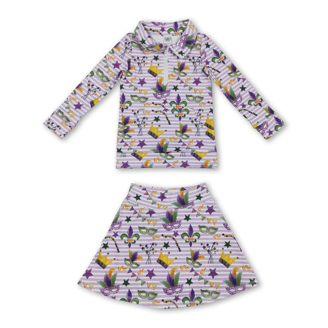 Purple stripe crown pullover skirt girls Mardi Gras active set