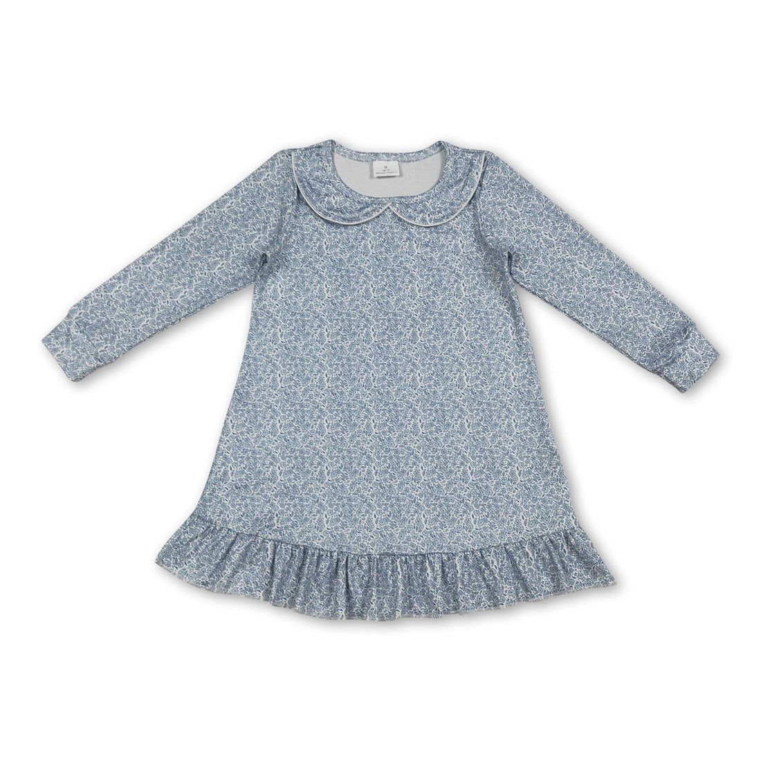 Light blue floral ruffle long sleeve baby girls&