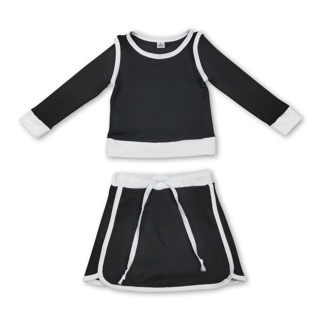 Long sleeves black top skirt kids girls active yoga  outfits