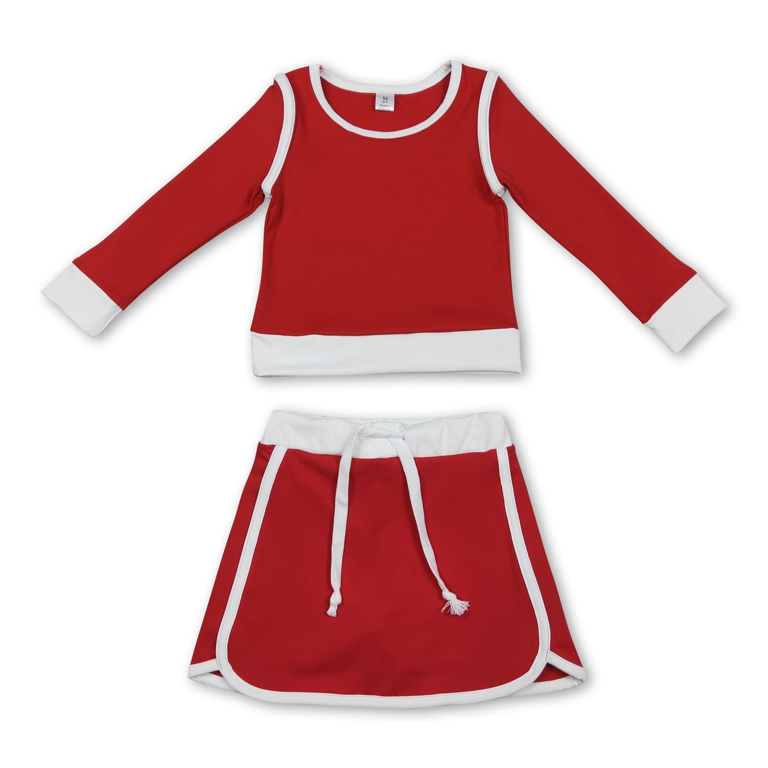 Long sleeves red top skirt kids girls active yoga outfits