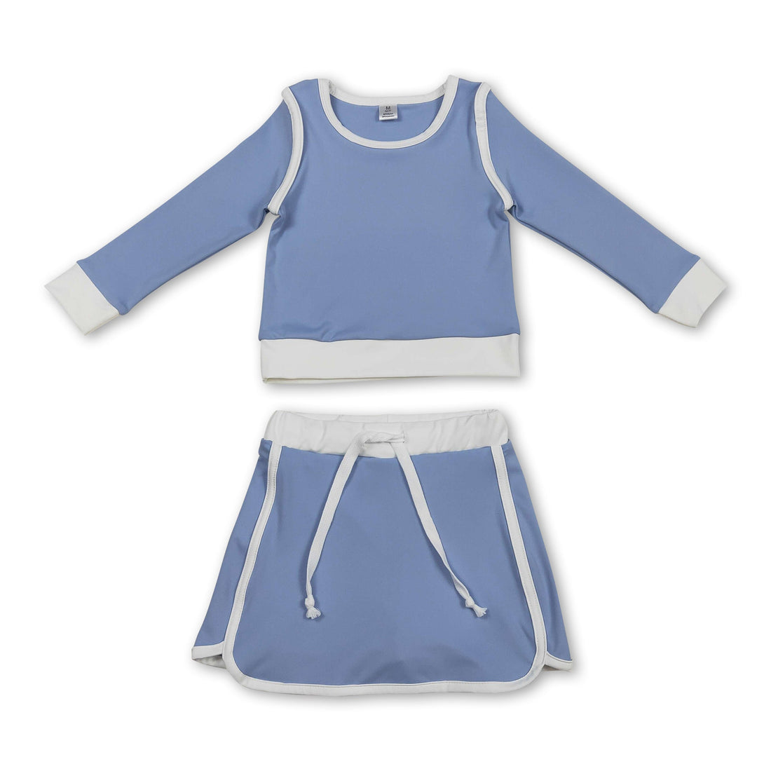 Long sleeves light blue top skirt kids girls active yoga outfits