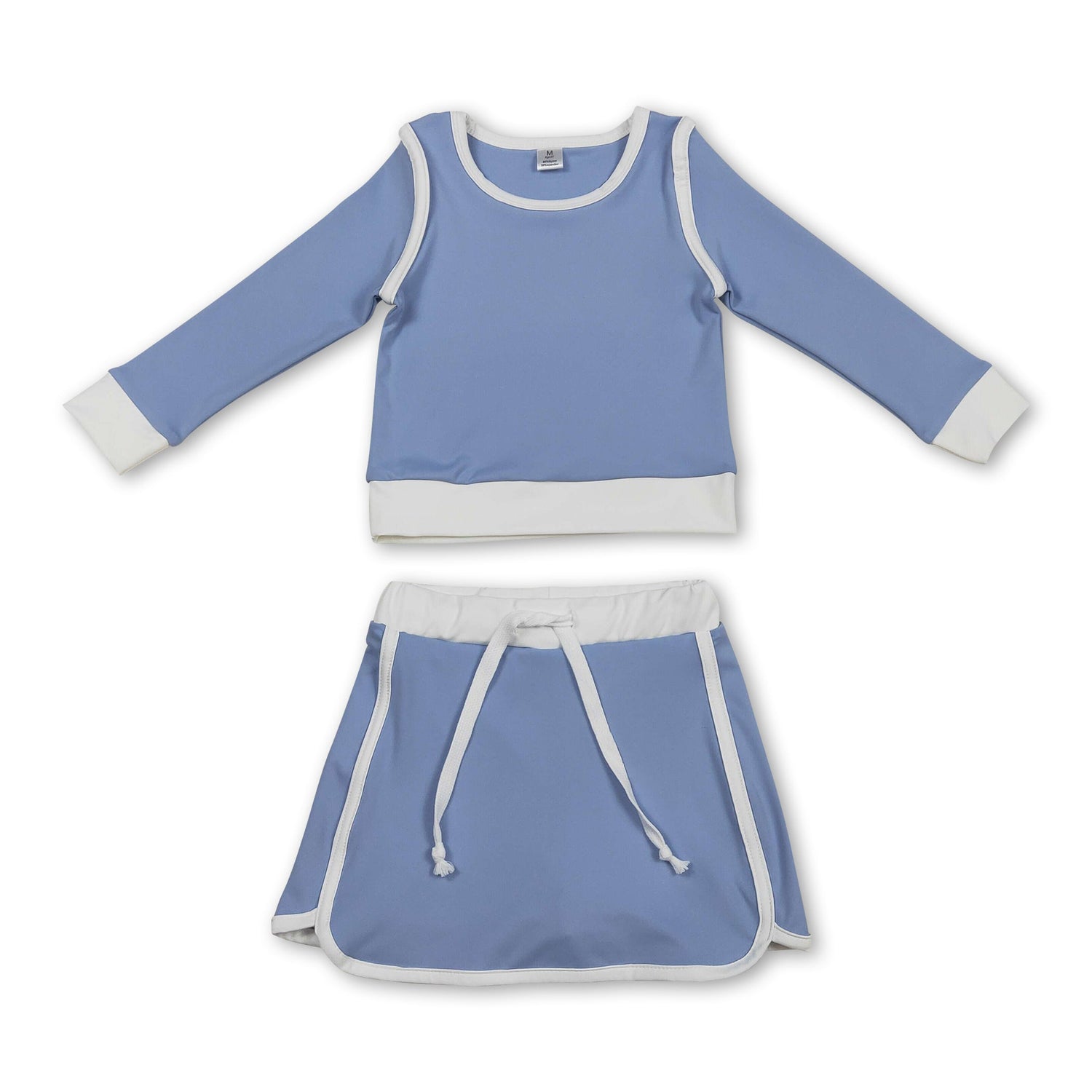 Long sleeves light blue top skirt kids girls active yoga outfits