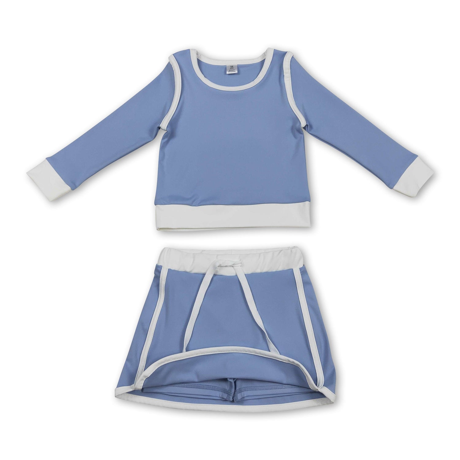 Long sleeves light blue top skirt kids girls active yoga outfits