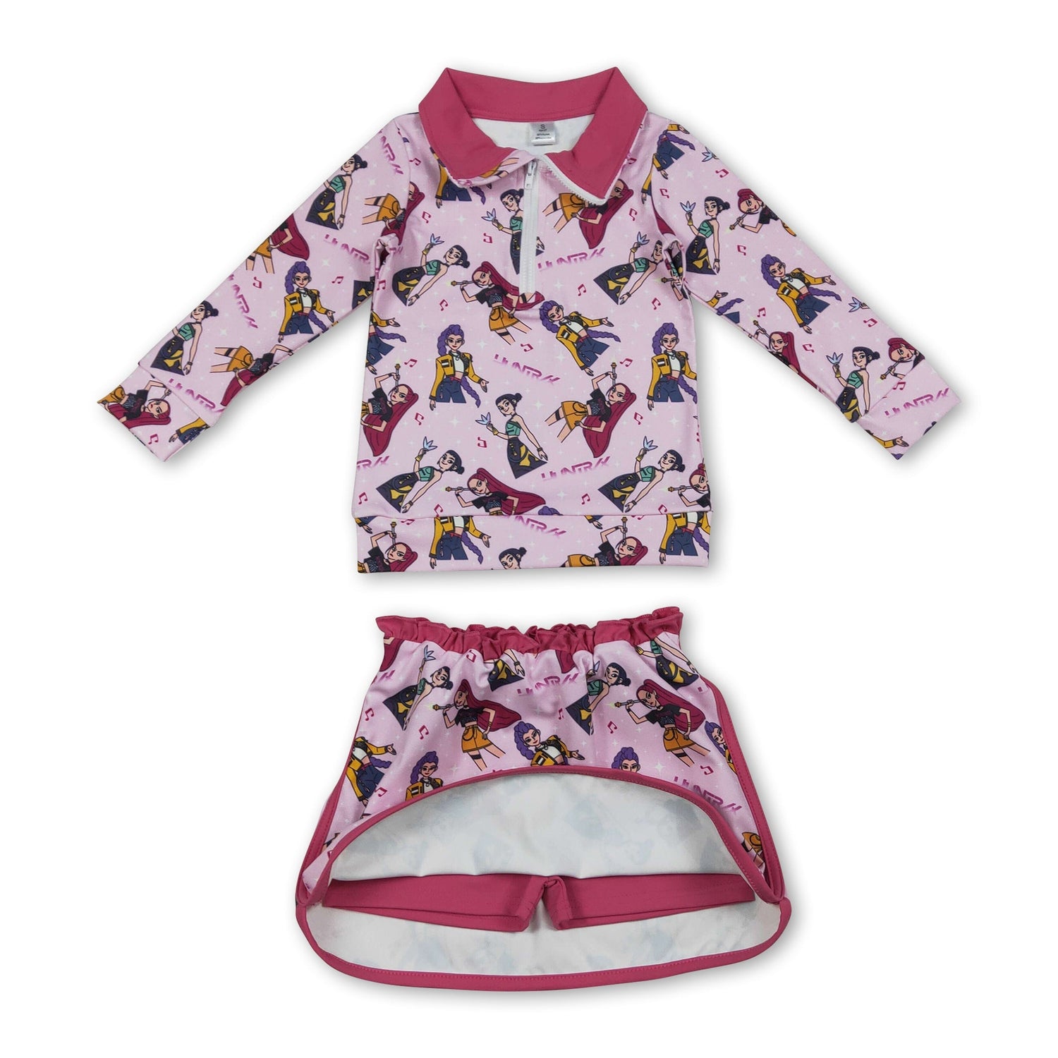 Hot pink music pullover skirt kids girls clothing set