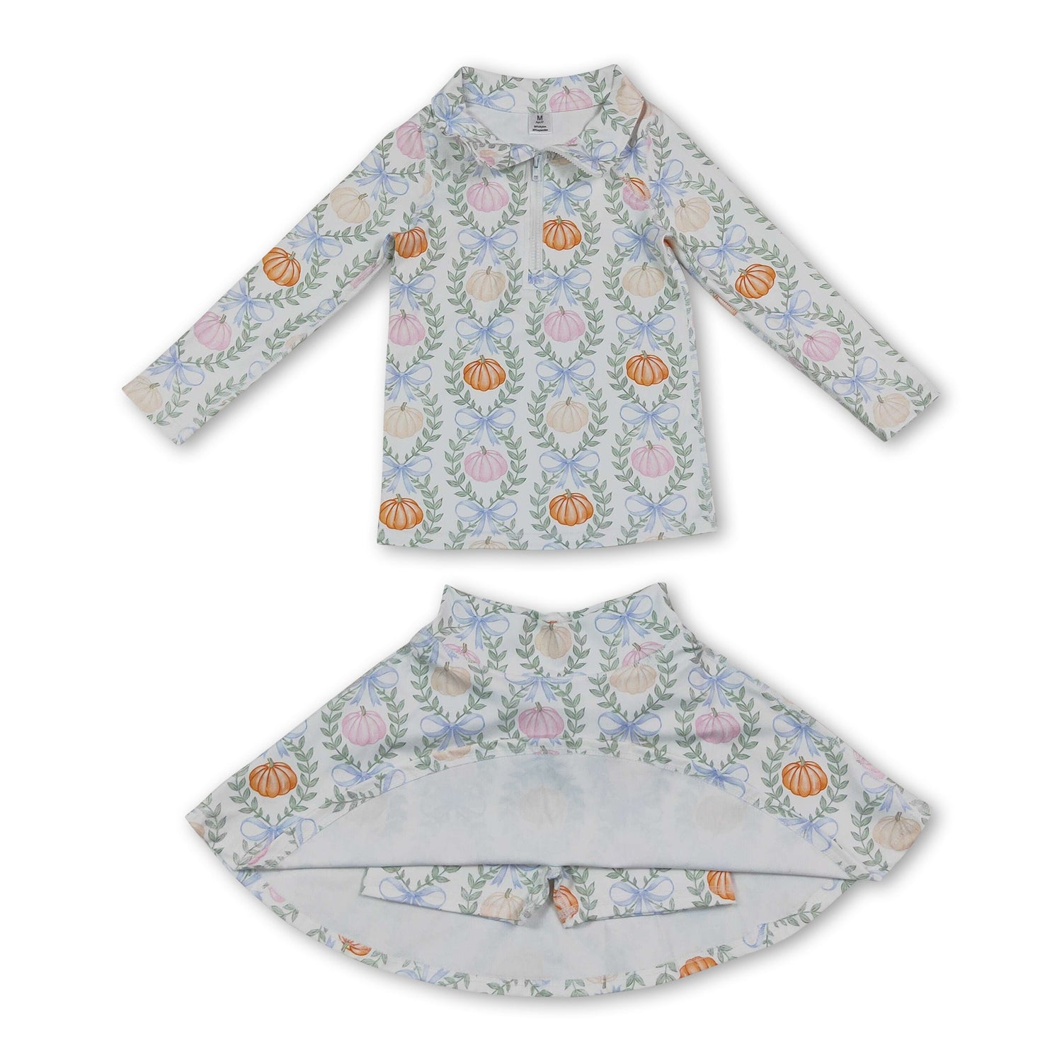 Long sleeves pumpkin bow kids girls fall active wear set