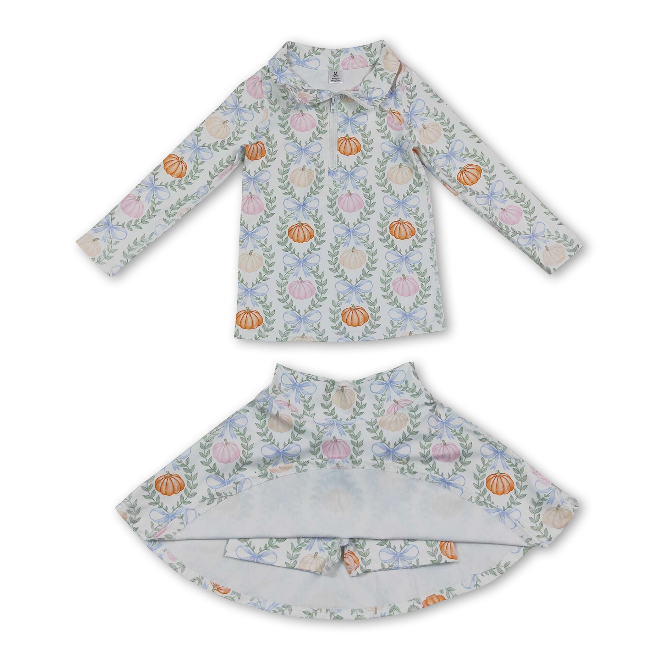 Long sleeves pumpkin bow kids girls fall active wear set