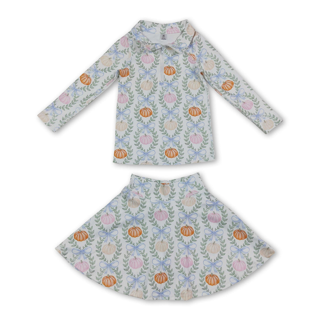 Mini Rodeo girl long sleeves pumpkin bow fall active wear set with top and skirt, perfect for kids girls&